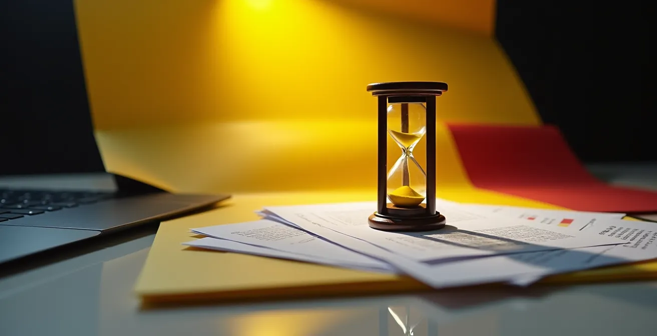 Symbolische weergave van administratief proces met kalender en documenten in Belgisch kantoor