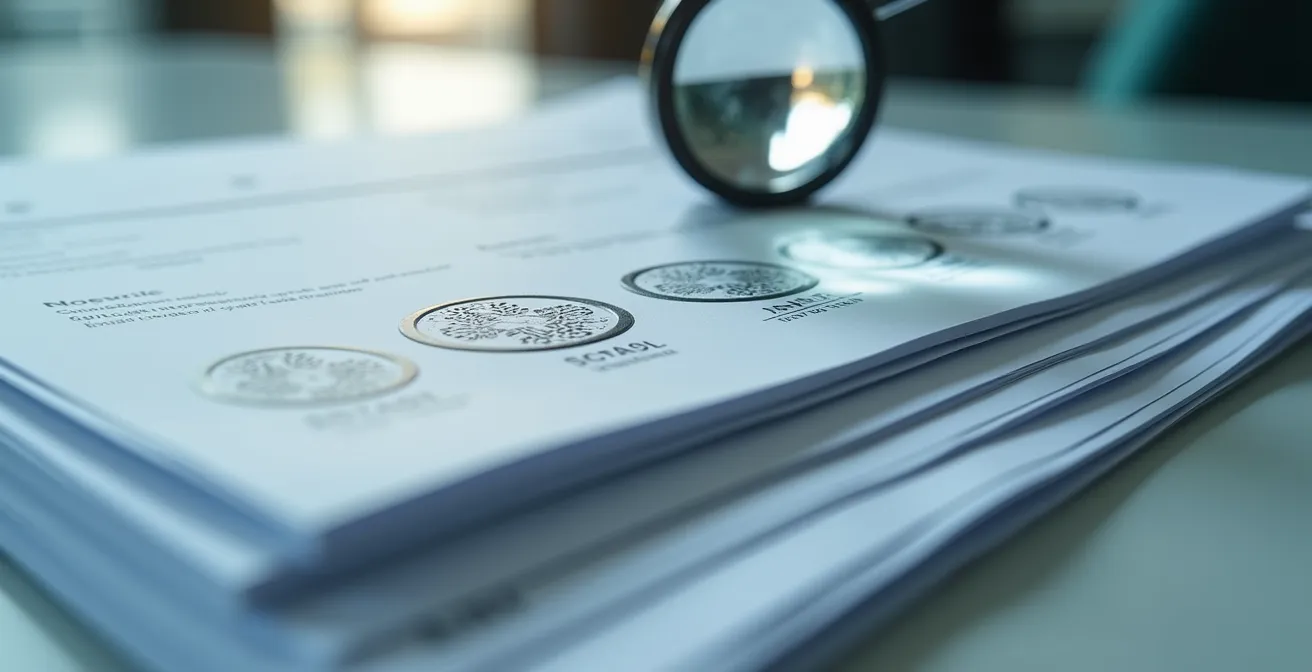 Macro-opname van kritische documentatie die de valkuil van traceerbaarheid bij een AEO-audit symboliseert