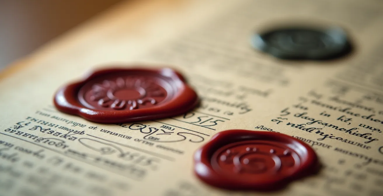 Close-up van officiële documenten en zegels voor eigendomsregistratie