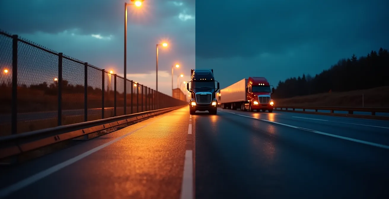 Overzicht van beveiligde parkeerplaatsen versus risicozones langs Belgische snelwegen