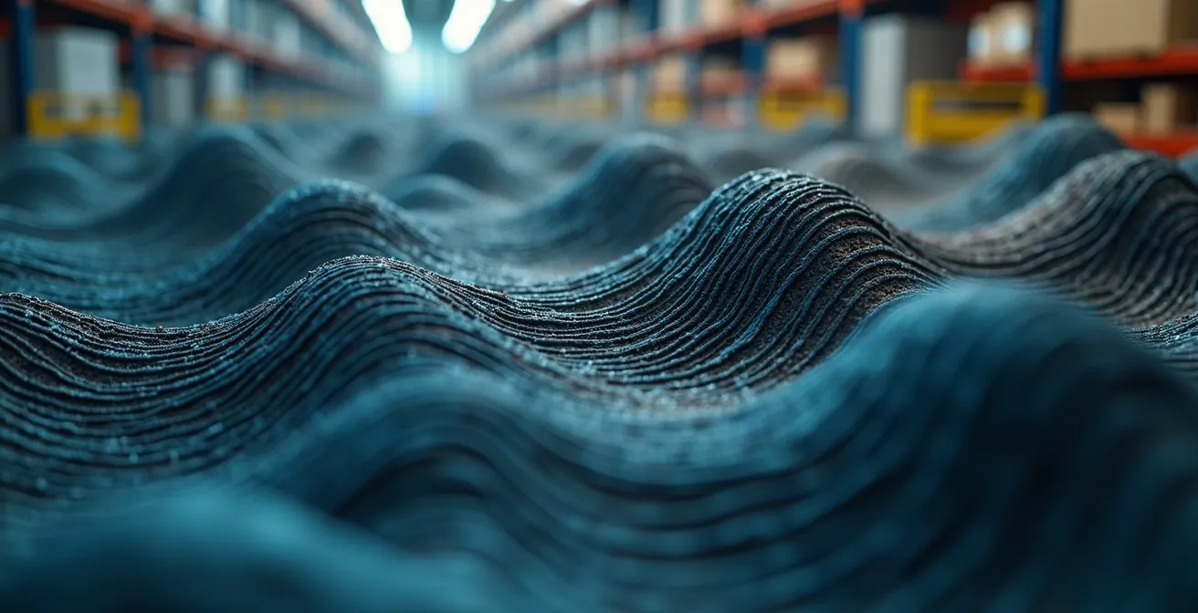 Macro-opname van golvende voorraadpatronen die het zweepslageffect visualiseren