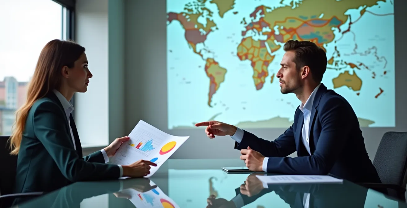 Symbolische weergave van publieke versus private exportkredietverzekering keuze