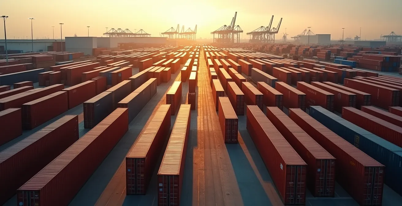 Douane-entrepot met containers in de haven van Antwerpen