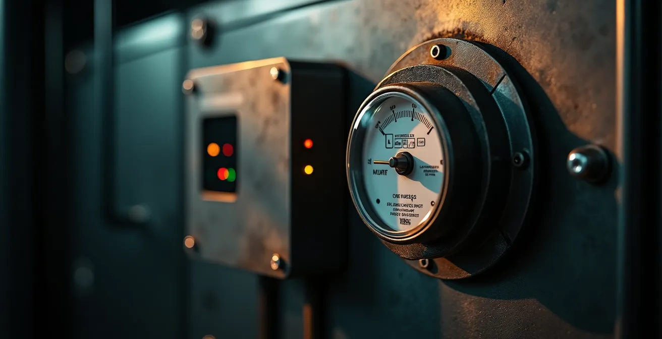 Digitaal energiemonitoring systeem in moderne fabriek met sensoren op machines