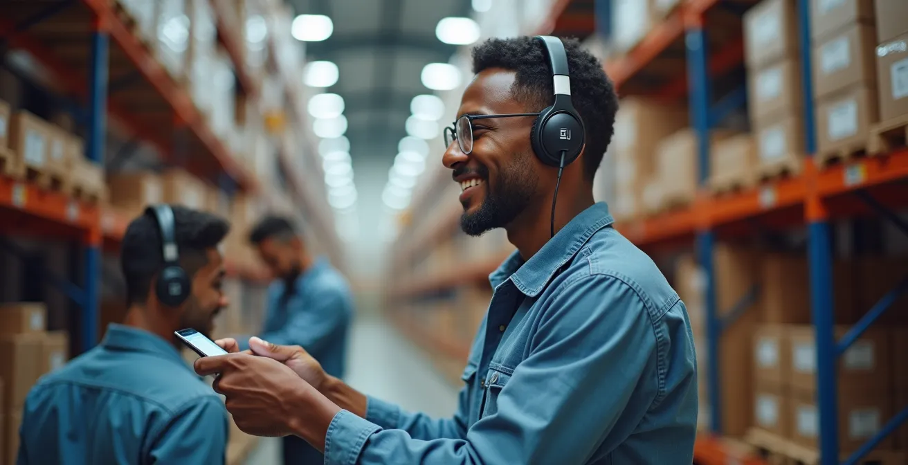 Overzicht magazijn met gecombineerde voice picking en pick-to-light zones voor verschillende producttypen