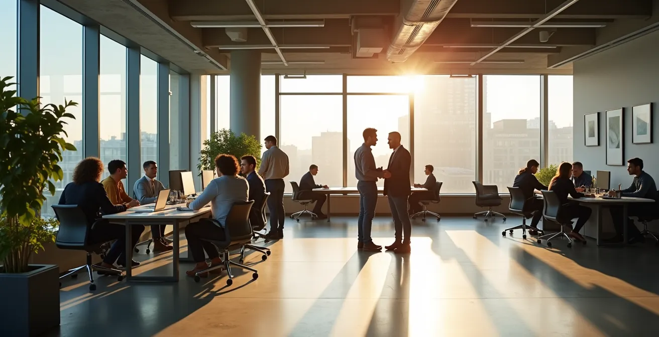 Moderne open kantoorruimte in Brussel met flexibele werkplekken