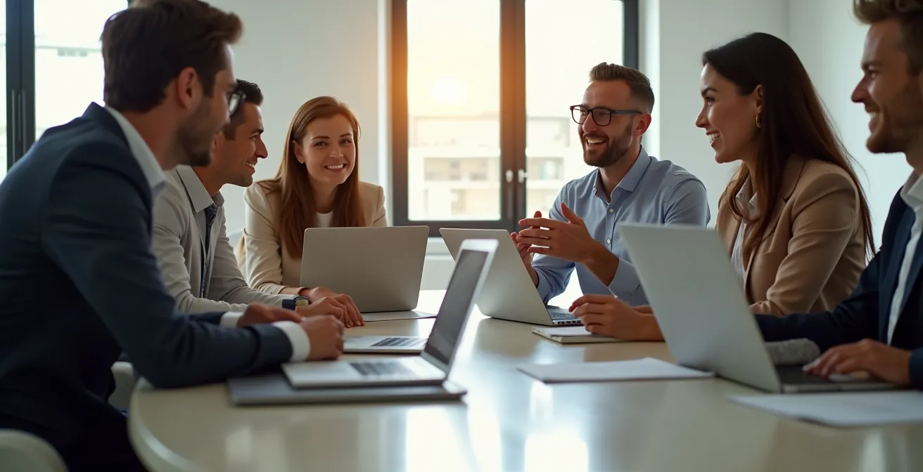 Professionele zakenmensen in vergadering rond moderne conferentietafel