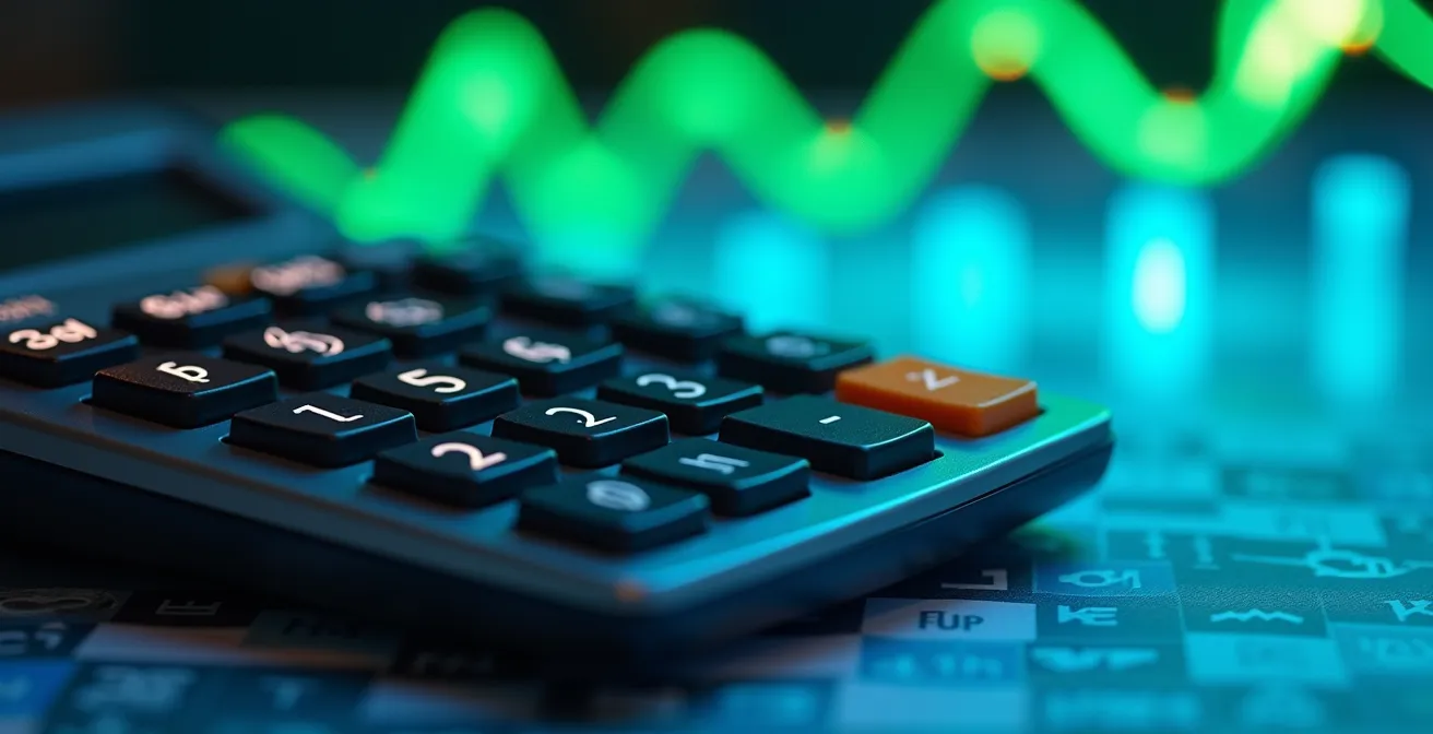 Macro opname van calculator met kleurrijke grafieken op achtergrond