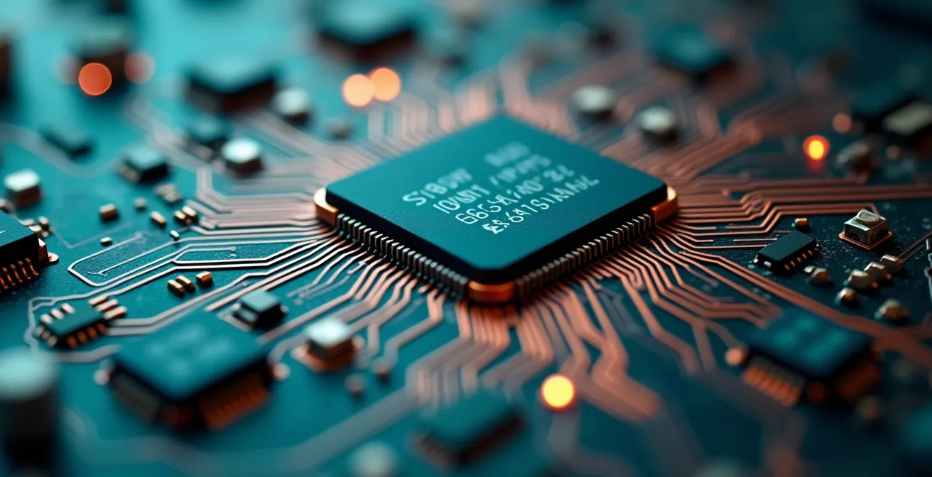 Close-up van computercircuits en technische apparatuur zonder tekst