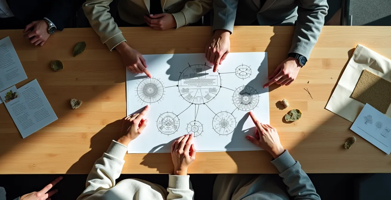 Zakelijke partners bespreken duurzaamheidsdata aan vergadertafel